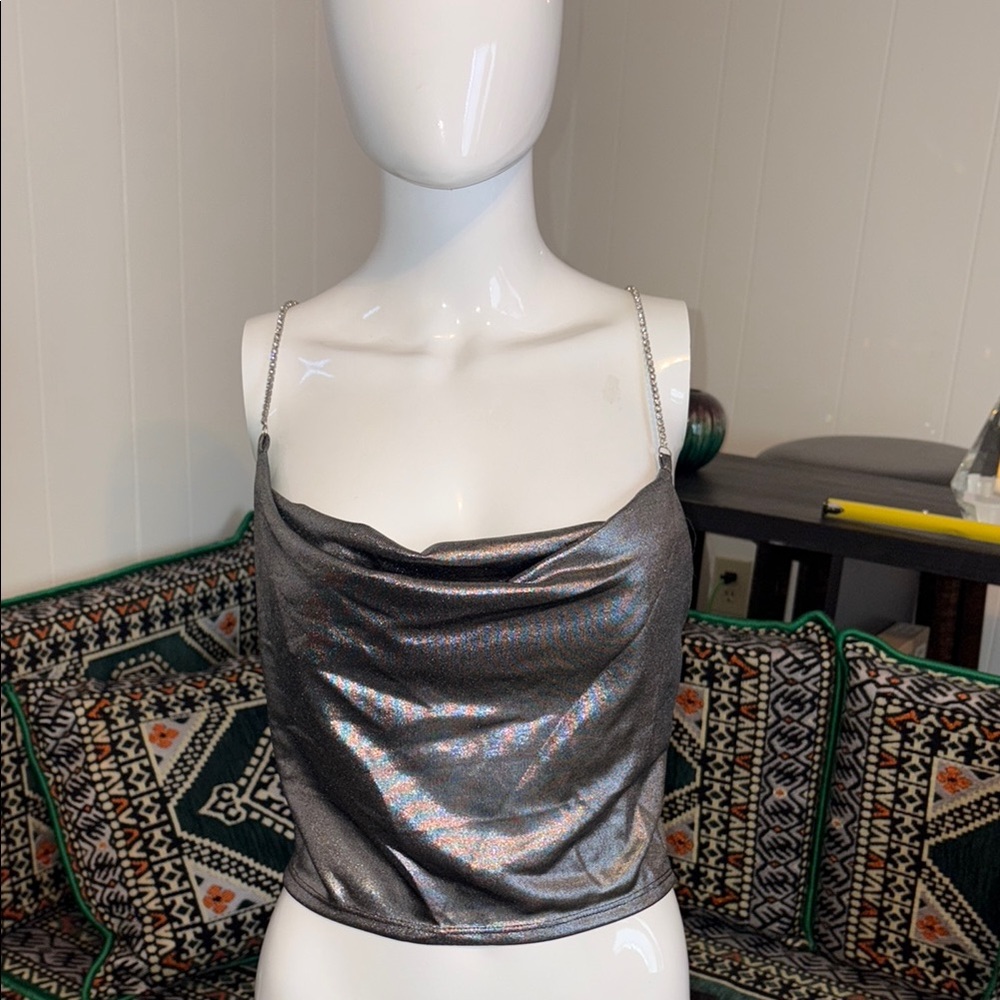 NWT. Rue21 Silver Metallic look material.  Fitted Crop Camisole